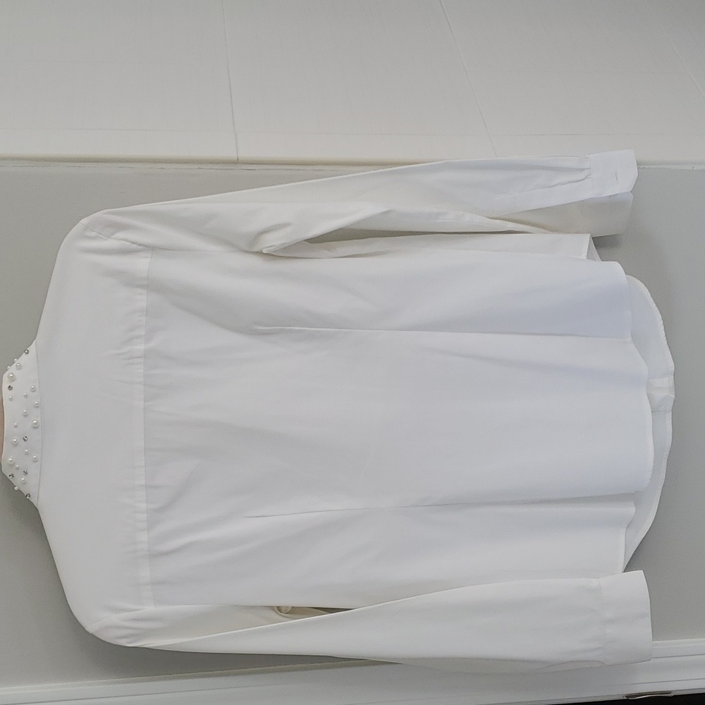 Ann Taylor white blouse with pearl beaded collar - Picture 5 of 6